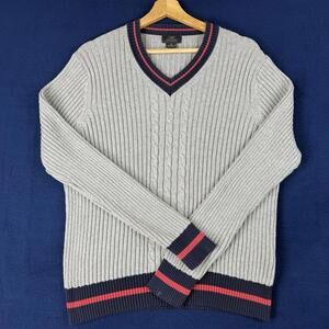 Brooks Brothers 346 Supima Cotton Sweater Mens M Gray V-Neck Stripe Ivy Preppy